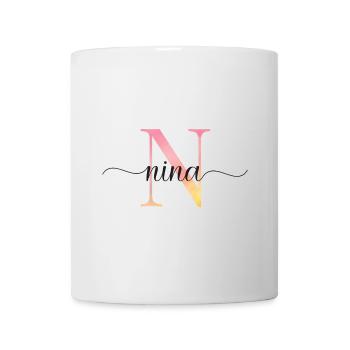 N | Monogramme | Nom | Nina |Aquarelle - Mug blanc - blanc - Devant