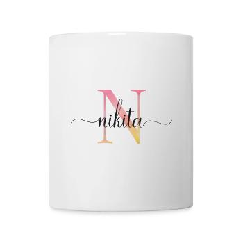 N | Monogramm | Name | Nikita |Watercolor - Tasse - Weiß - Vorne