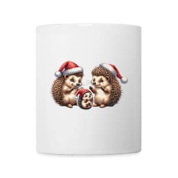 Weihnachten | Eine niedliche Igelfamilie - Tasse - Weiß - Vorne