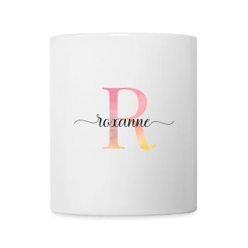 L | Monogramme | Nom | Roxanne |Aquarelle - Mug blanc - blanc - Devant