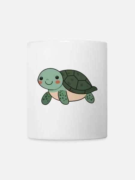Cute Happy Turtle - Adorable and Cheerful Cartoon - Mug - white