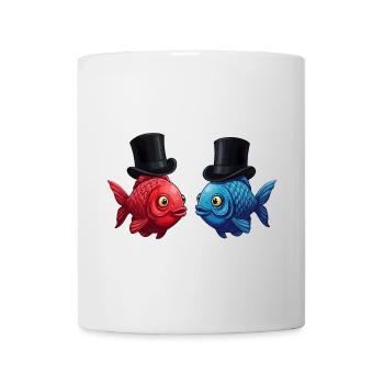 Élégantes paires de poissons avec des chapeaux haut de forme - Mug blanc - blanc - Devant