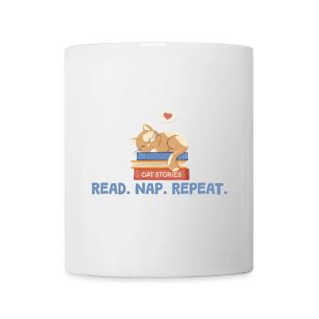 Cat on Books with Saying Read. Nap. Repeat. - Mug - white - Front