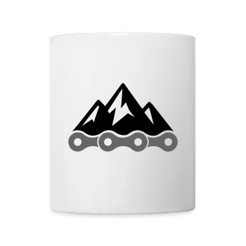 Gravelbike Logo – Fahrradkette mit Bergsilhouette - Tasse - Weiß - Vorne