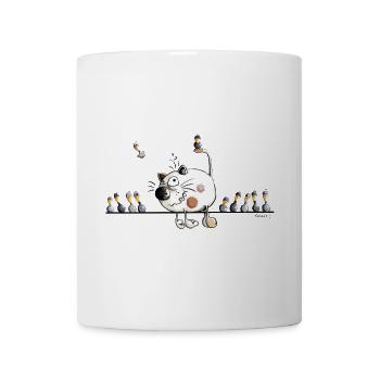 Katze unter Vogel  Freunden Cartoon  - Tasse - Weiß - Vorne