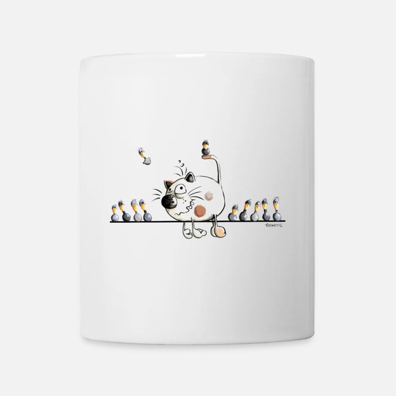 Katze unter Vogel Freunden Cartoon - Tasse - Weiß