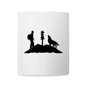 Wandern, Wanderer, Wolf und Berg - Tasse - Weiß - Vorne
