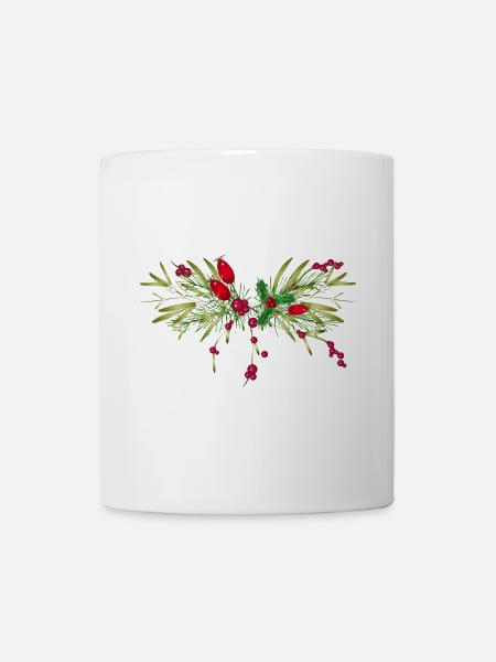winterliche Zweige Hagebutte,Tanne und Mistel - Tasse - Weiß