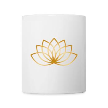 filigranes stilisiertes goldenes Blüten Symbol - Tasse - Weiß - Vorne