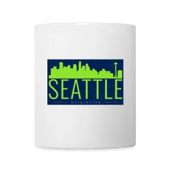 Seattle Skyline Leuchtgrün Silhouette - Tasse - Weiß - Vorne