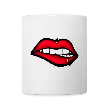 Lippen mit Piercing – Ästhetisches Design - Tasse - Weiß - Vorne