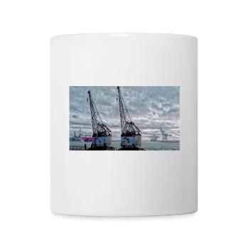 Hamburg Hafen Hafenromantik mit alte rostige Kräne - Tasse - Weiß - Vorne