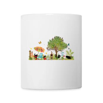 Colorful lush garden with black cats - Mug - white - Front
