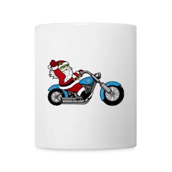 Santa Motorrad-Design mit Schnee - Tasse - Weiß - Vorne
