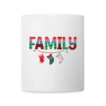 Weihnachtsfamilie mit hängenden Socken - Tasse - Weiß - Vorne