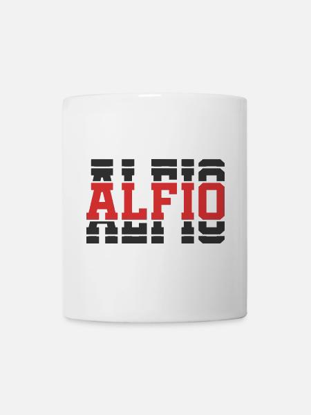 Alfio T-Shirt Geschenkidee gestapelter Text - Tasse - Weiß