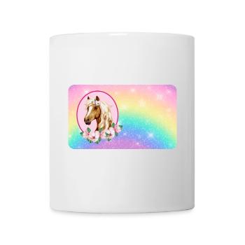 Pferd mit Blumen und Glitter Regenbogen  - Tasse - Weiß - Vorne