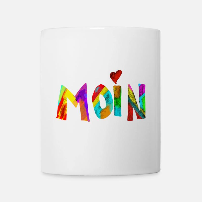 Moin Regenbogen Pinselbuchstaben - Tasse - Weiß