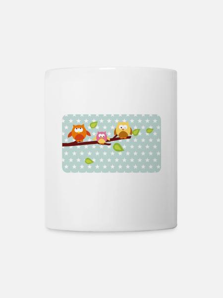 Little owls with mint asterisk | Customisable - Mug - white