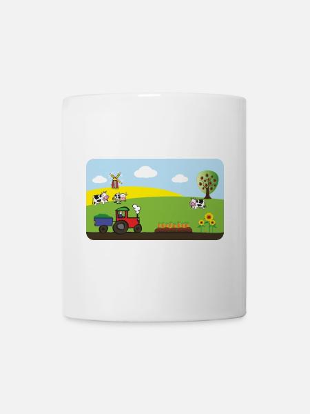 Traktor vom Bauernhof  - Kühe Felder Windmühle - Tasse - Weiß