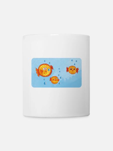 Fische - Lustige orange Kugelfische mit Luftblasen - Tasse - Weiß
