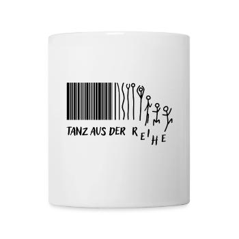 "Tanz aus der Reihe" Strichmännchen Strichcode - Tasse - Weiß - Vorne