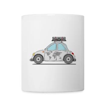 Car with Suitcase World Map Gray - Mug - white - Front