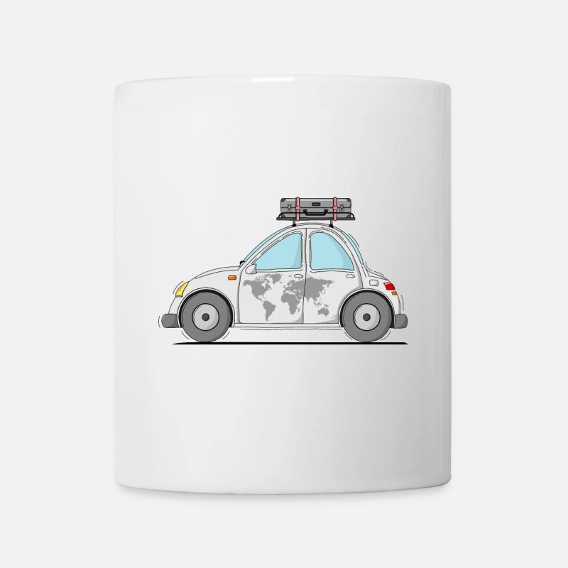 Auto mit Koffer Weltkarte Grau - Tasse - Weiß