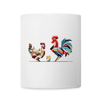 Hahn, Henne und Küken – Geometrisches Ostermotiv - Tasse - Weiß - Vorne