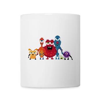 Eine bunte Monster Familie hat gemeinsam Spaß - Tasse - Weiß - Vorne