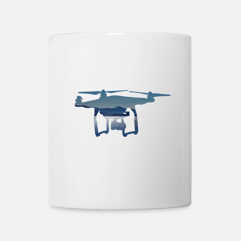 Drone quadcopter with blue landscape mountains sea - Mug - white