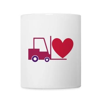 ★ Designfarben änderbar ★ Gabelstapler mit Herz - Tasse - Weiß - Vorne