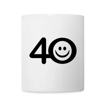 Zum Vierzigsten: 40 mit Lächel-Emoticon - Tasse - Weiß - Vorne