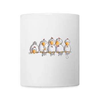 Hühner auf der Hühnerstange I Huhn Comic - Tasse - Weiß - Vorne