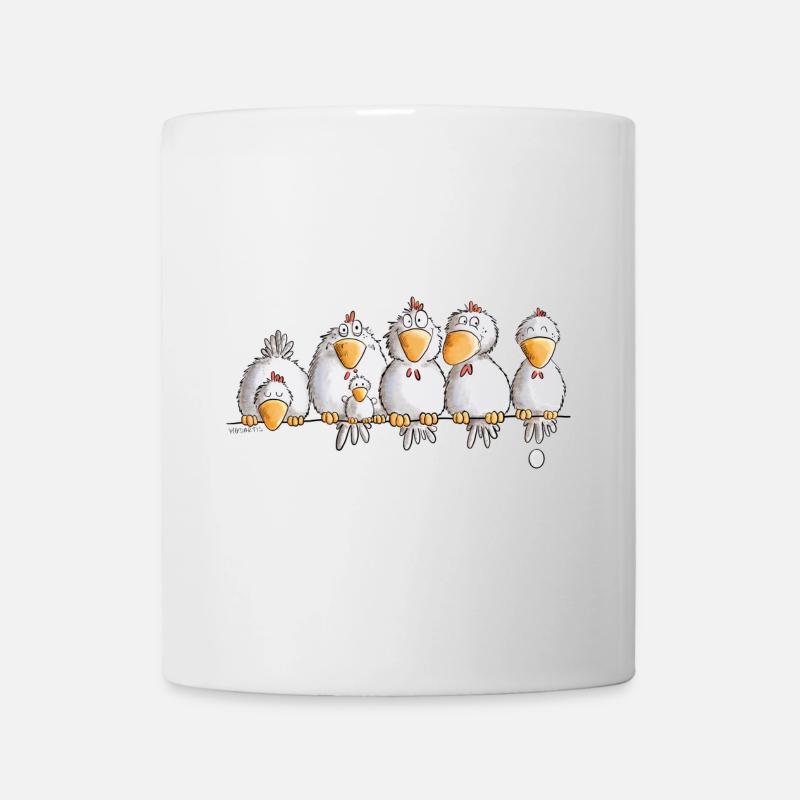 Hühner auf der Hühnerstange I Huhn Comic - Tasse - Weiß