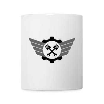 Piston key crossed with gear and wing - Mug - white - Front