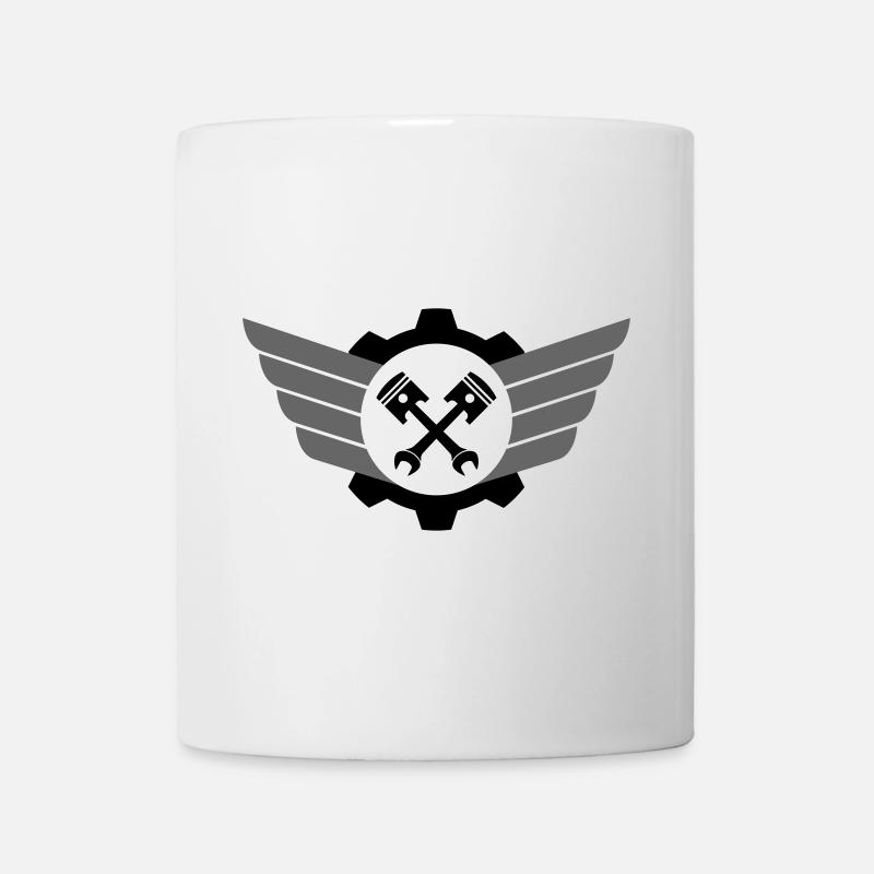 Piston key crossed with gear and wing - Mug - white