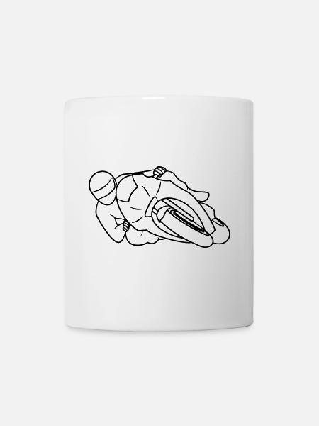 Rennmotorrad in Schräglage - von vorne, dunkel - Tasse - Weiß