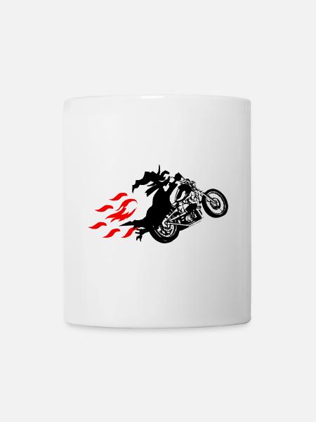 Sorcière sur Hélicopter, Motard, Flammes - Mug blanc - blanc