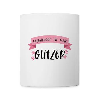 Pferd Reiten Glitzer Pferdehaar Pferde Geschenk - Tasse - Weiß - Vorne