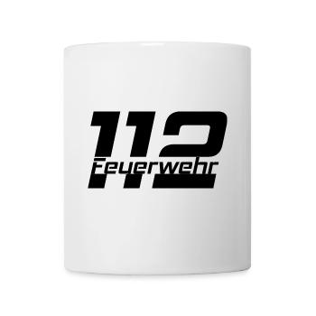 Feuerwehr Schriftzug 112 Schwarz - Tasse - Weiß - Vorne