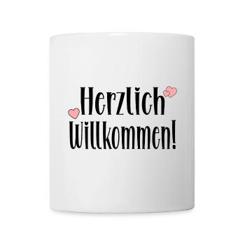 Herzlich Willkommen Sprüche - Geschenke - Tasse - Weiß - Vorne