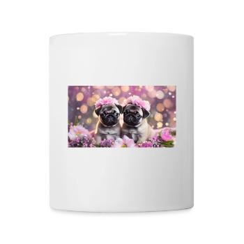 Mignons bébés chiens avec des couronnes de fleurs - Mug blanc - blanc - Devant
