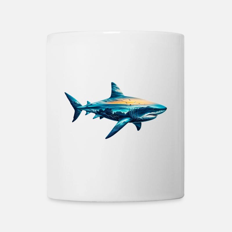 Verzierter Hai mit einer Meereslandschaft gemalt - Tasse - Weiß