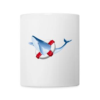 bright blue whale fish with lifebuoy - Mug - white - Front