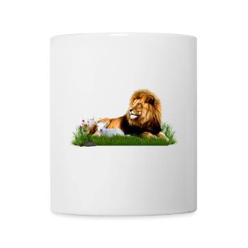 Lion et agneau dans une prairie d’herbe - Mug blanc - blanc - Devant