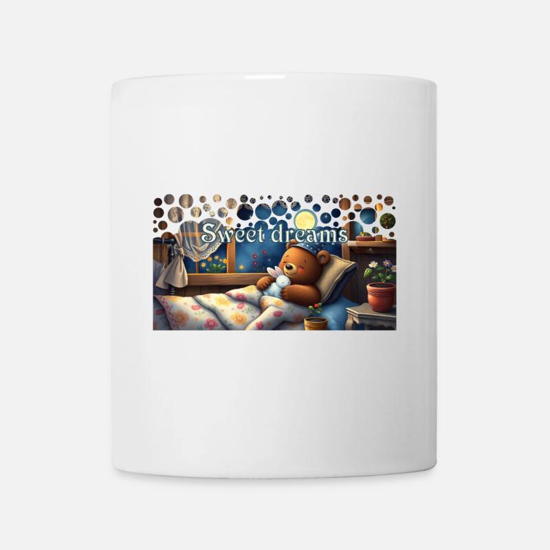 Sweet dreams sleeping bear with cuddly toy - Mug - white