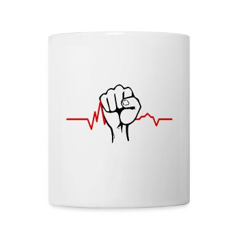 Clenched fist with heartbeat line - Mug - white - Front