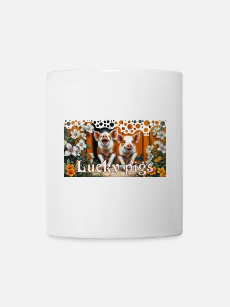 Two Pigs in Happiness Lucky Pig Couple - Mug - white