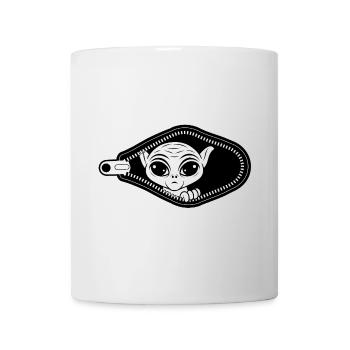 Alien guckt aus Reissverschluss - Tasse - Weiß - Vorne